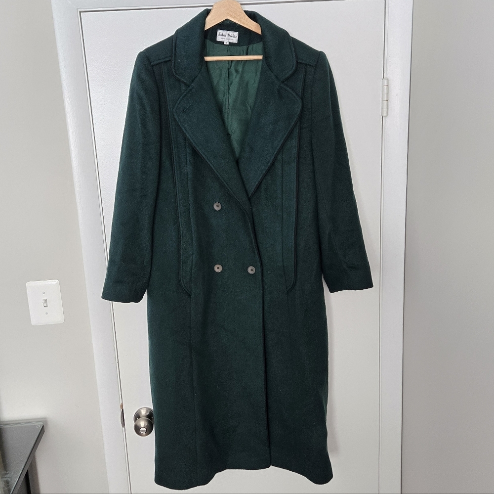 John Weitz Vintage 100% Wool Long Double Breasted Emerald Green Womens Coat